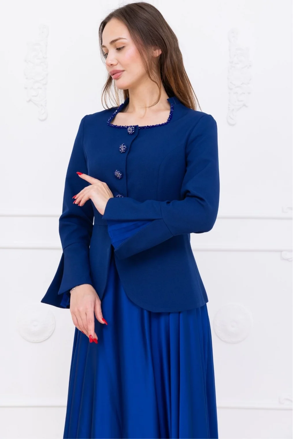 Kare Yaka İşlemeli İkili Takım 4718-Saks