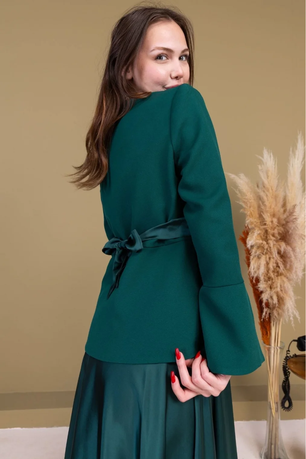 Kare Yaka İşlemeli İkili Takım 4718-Zümrüt Yeşili