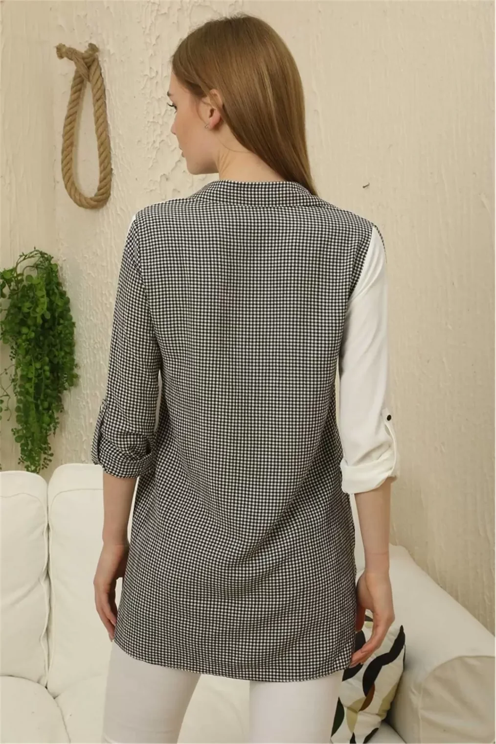 Kareli Uzun Kollu Gömlek 1756-Siyah/Beyaz