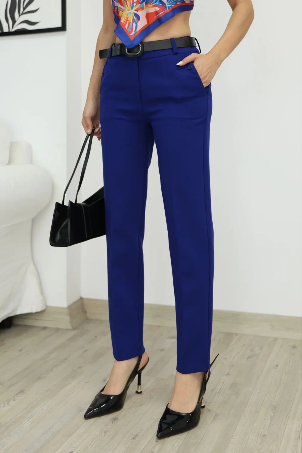 Kemer Detaylı Cepli Kumaş Pantolon 6111-Saks