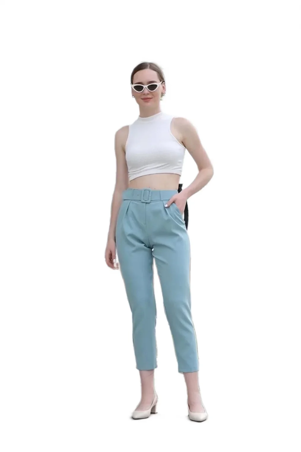 Kemer Ve Pile Detaylı Kumaş Pantolon 1754 Çağla