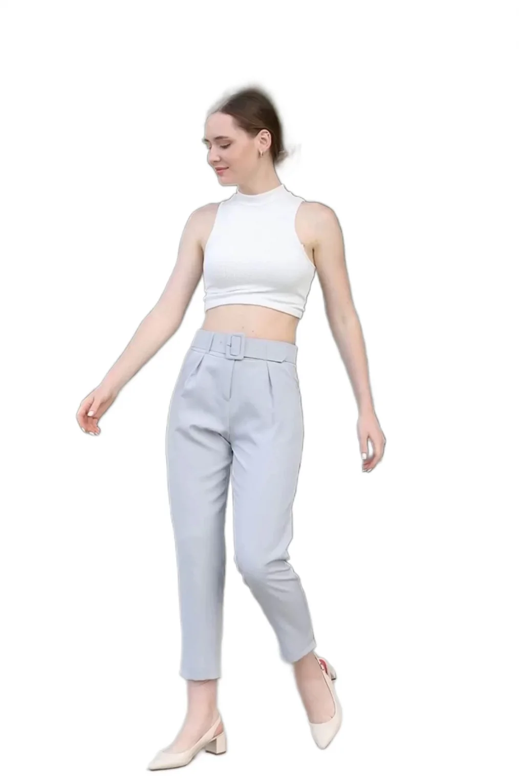 Kemer Ve Pile Detaylı Kumaş Pantolon 1754 Gri