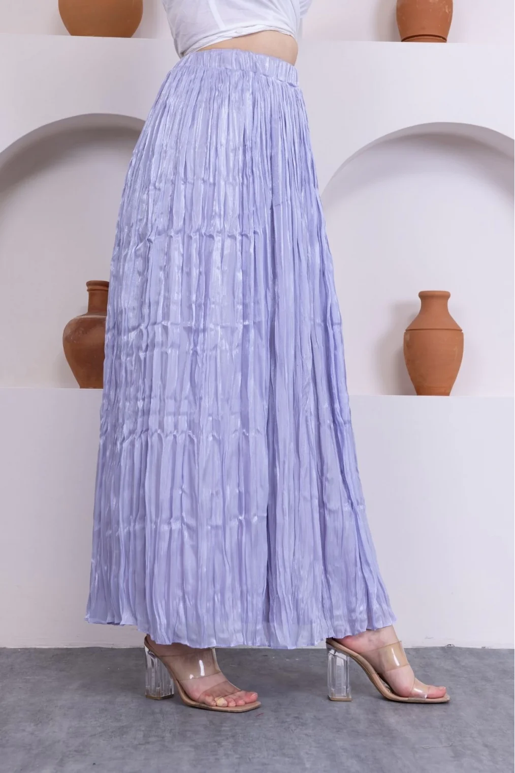 Kırışık Detaylı Etek 6034-Lila