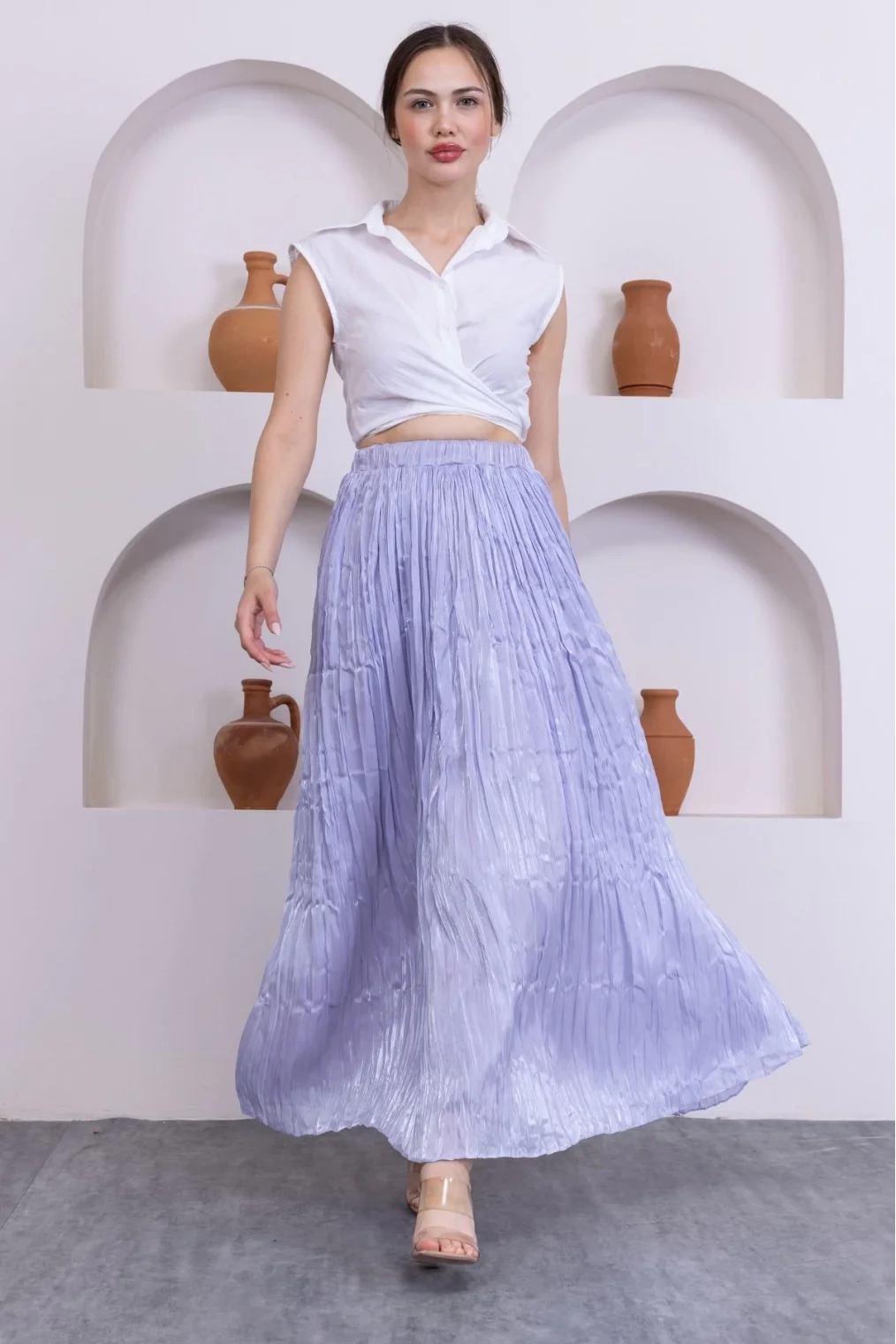 Kırışık Detaylı Etek 6034-Lila