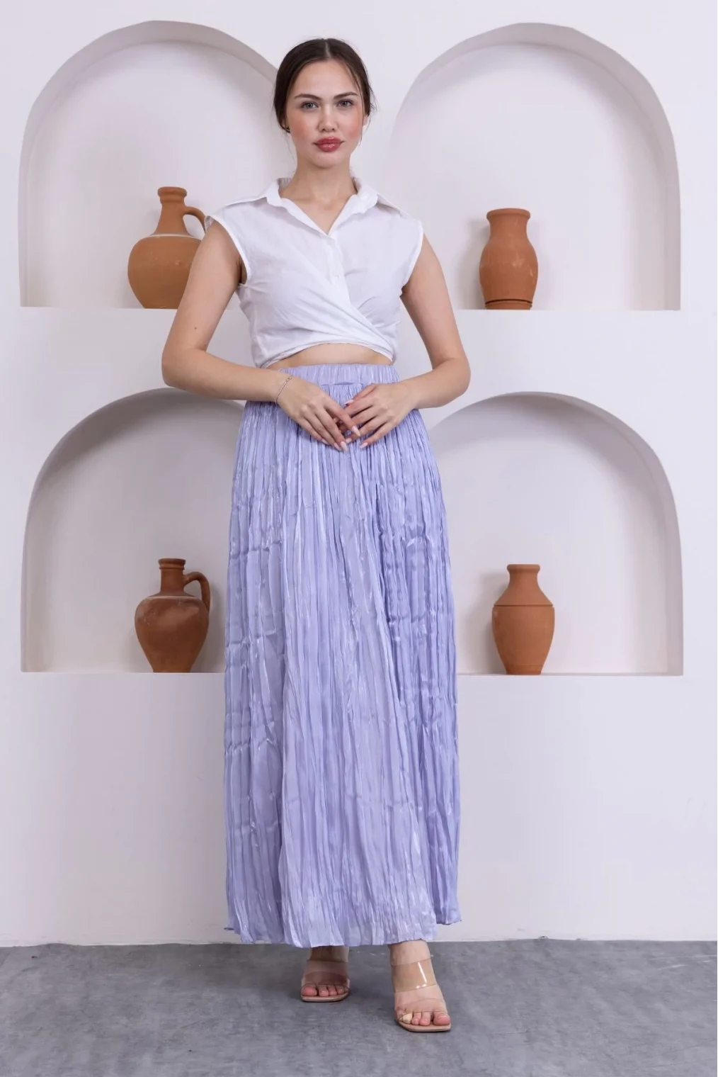 Kırışık Detaylı Etek 6034-Lila