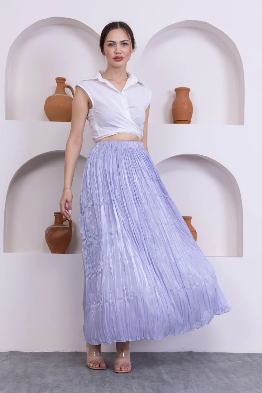 Kırışık Detaylı Etek 6034-Lila