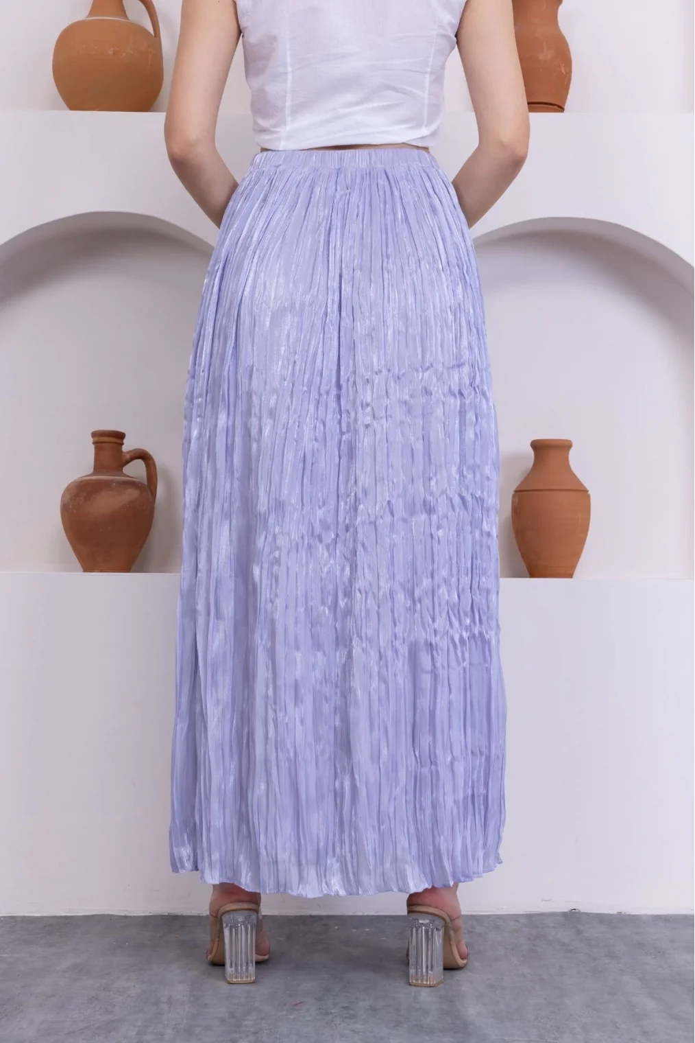 Kırışık Detaylı Etek 6034-Lila