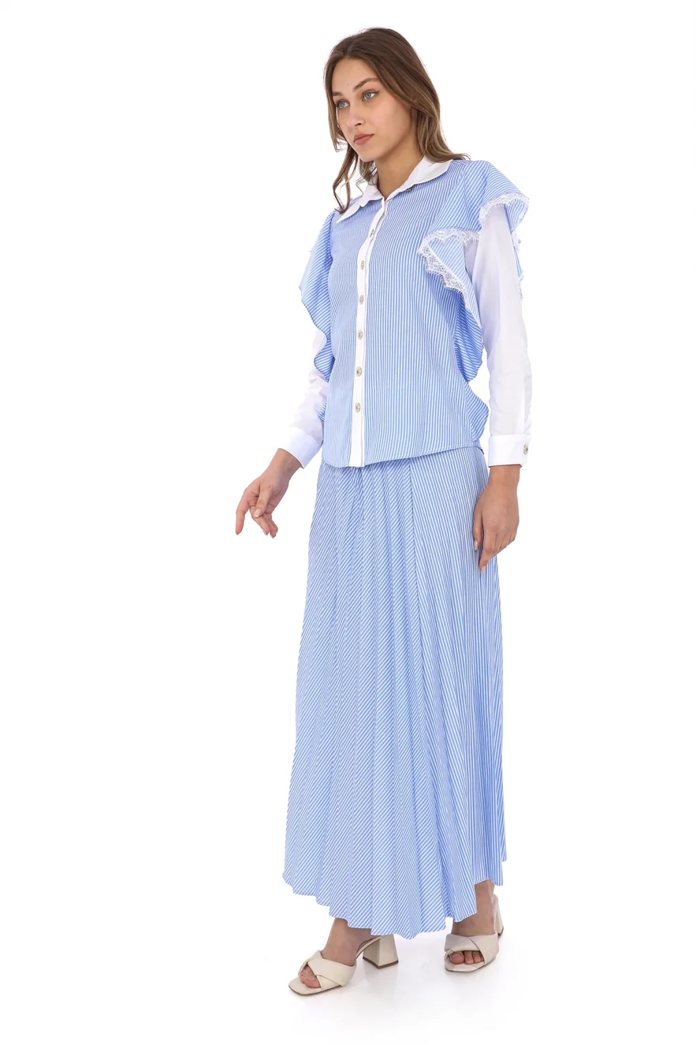 Kol Volanlı Etekli Takım 4709-Mavi