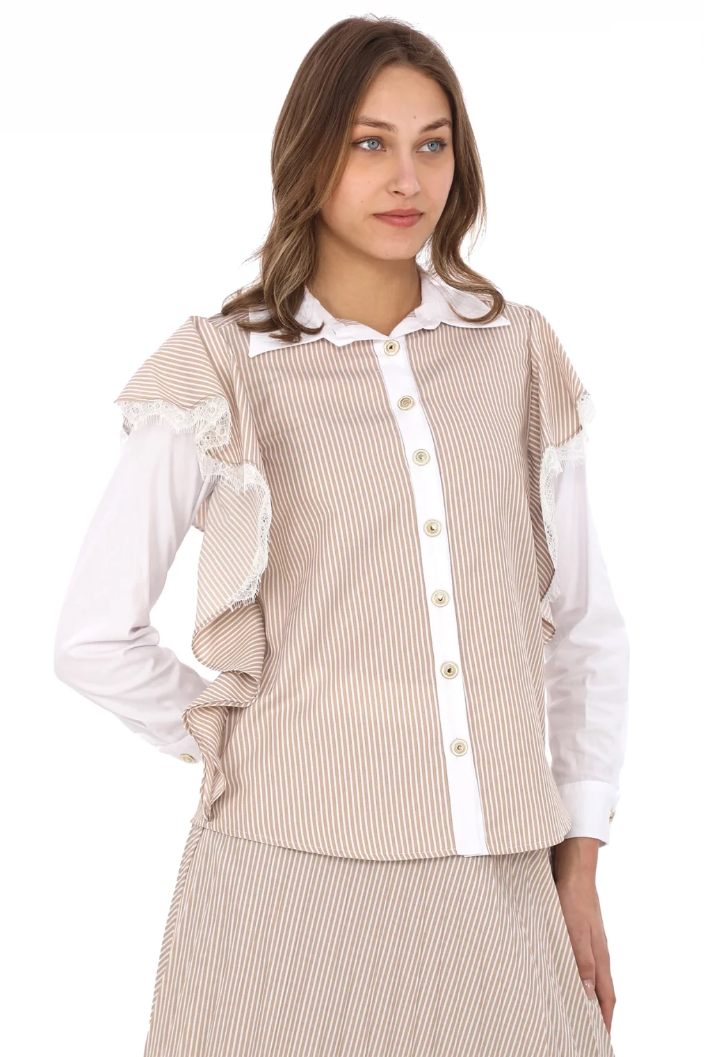 Kol Volanlı Etekli Takım 4709-Vizon