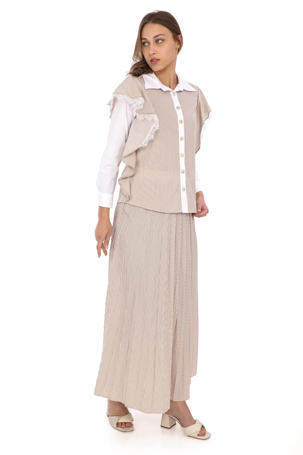 Kol Volanlı Etekli Takım 4709-Vizon