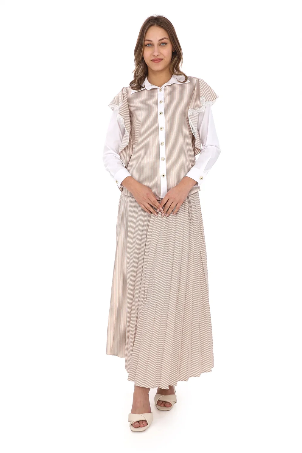 Kol Volanlı Etekli Takım 4709-Vizon