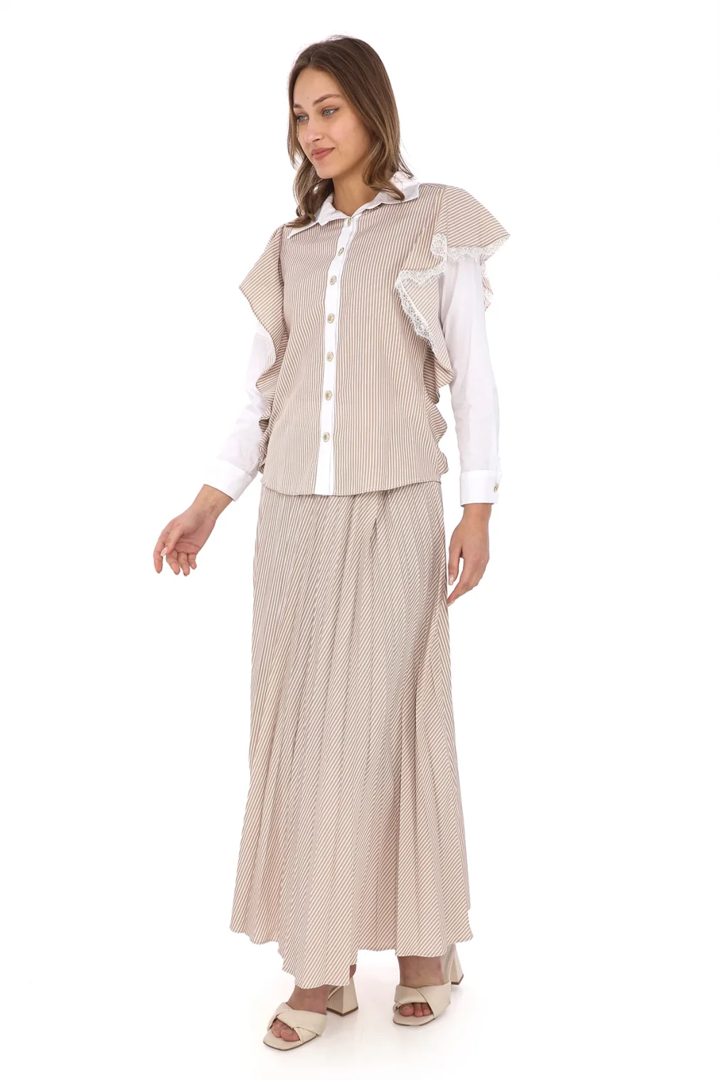 Kol Volanlı Etekli Takım 4709-Vizon