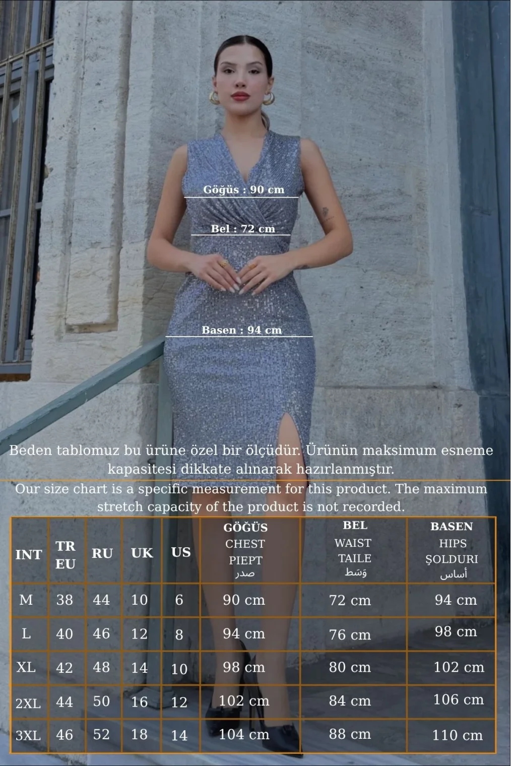 Kruvaze Yaka Payetli Midi Elbise 6031-Antrasit