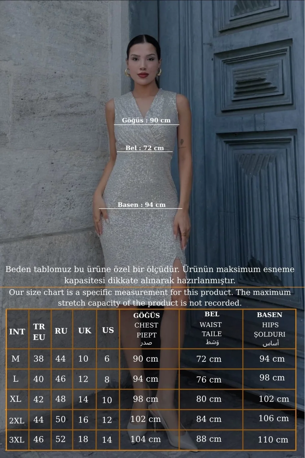 Kruvaze Yaka Payetli Midi Elbise 6031-Krem