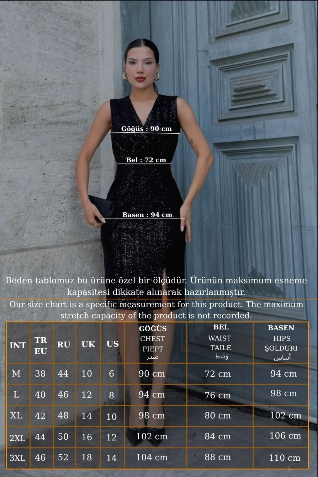 Kruvaze Yaka Payetli Midi Elbise 6031-Siyah