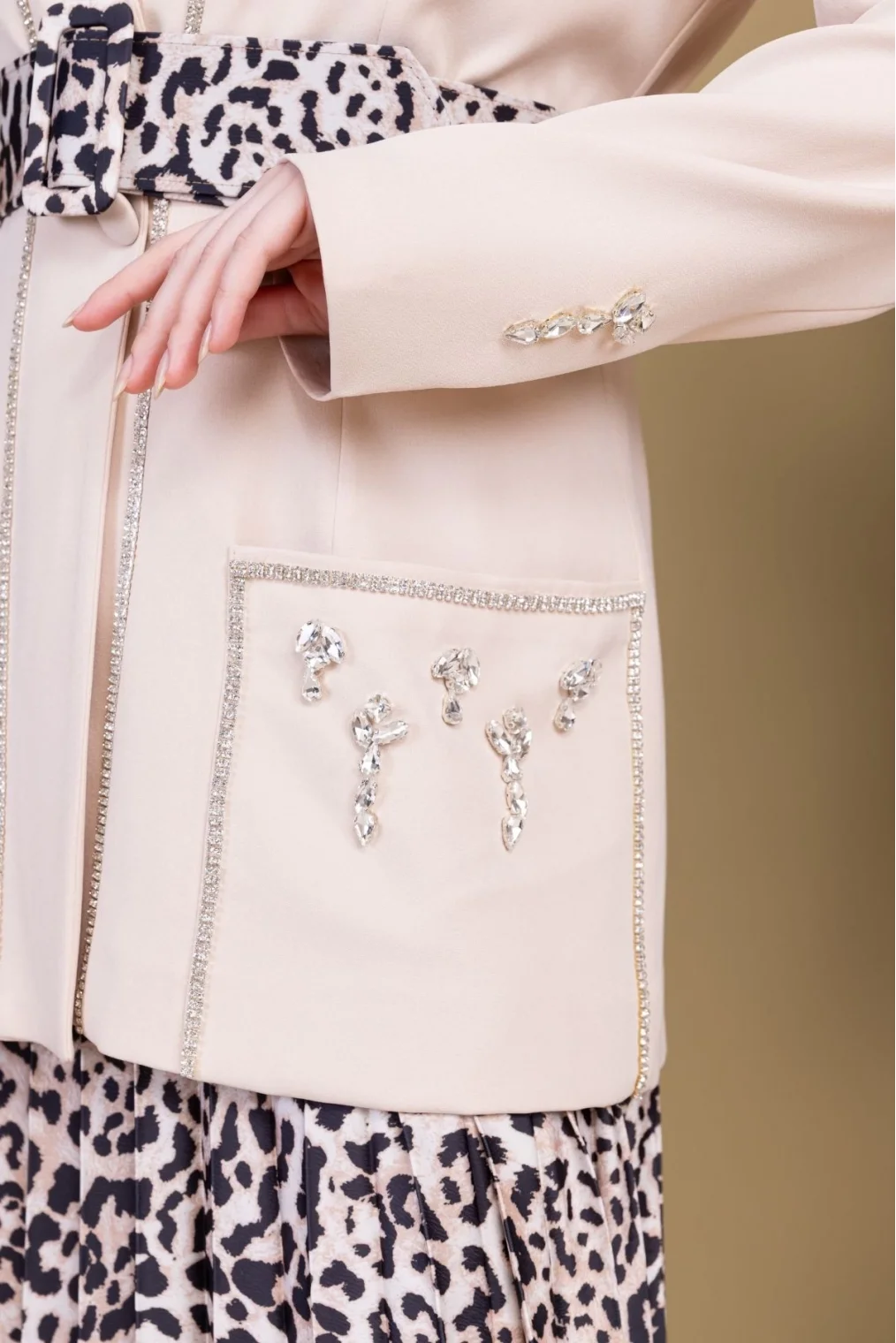 Leopar Desenli Ceketli Üçlü Takım 4715-Bej