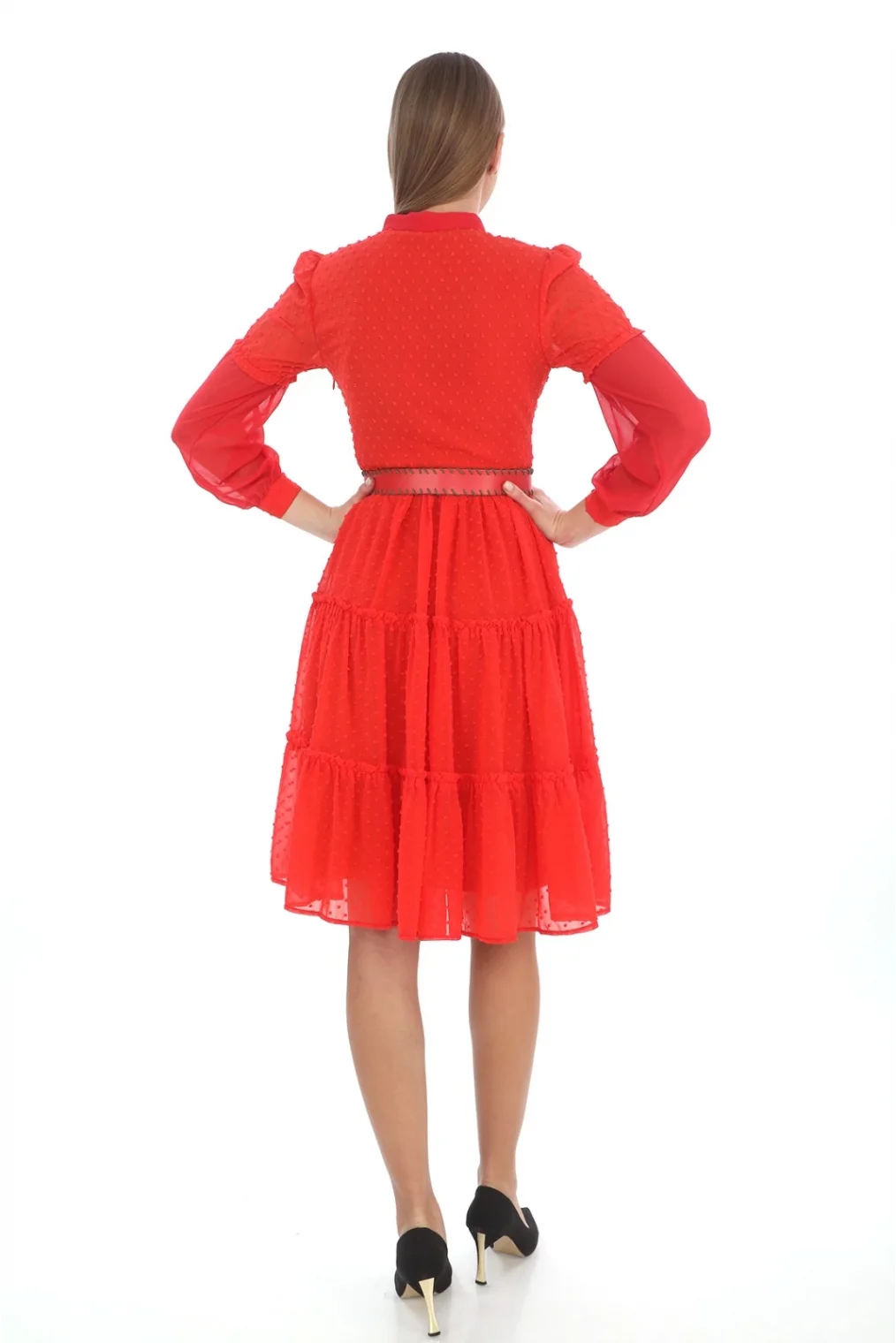 Nakış Ve Kemer Detaylı Elbise 1776-Narçiçeği