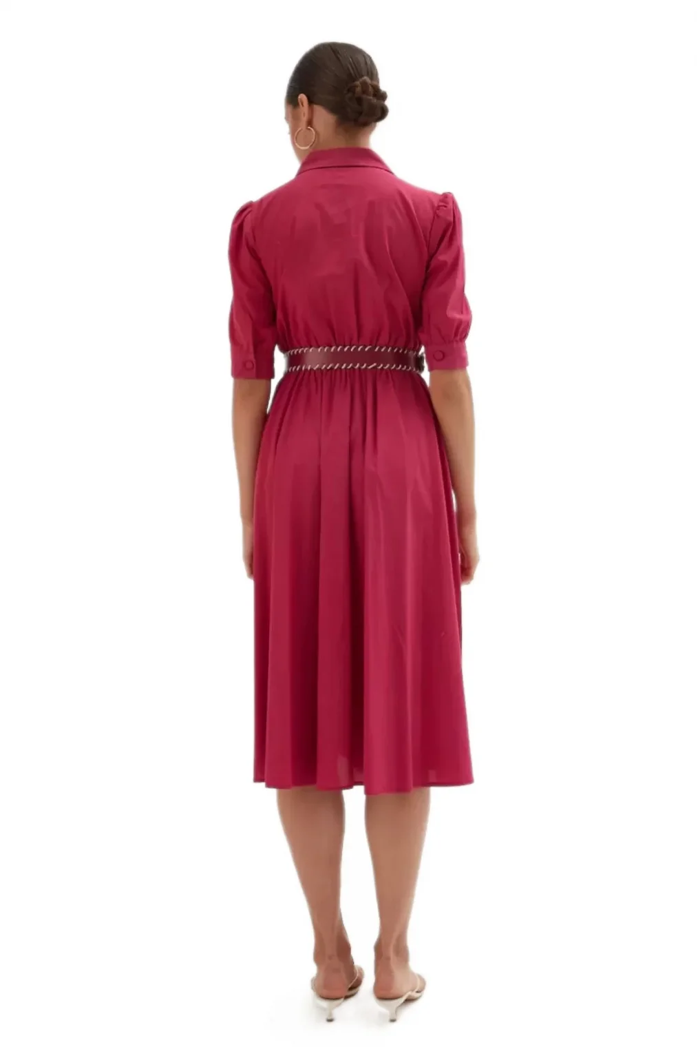 Nakış Ve Kemer Detaylı Poplin Elbise 1778-Fuşya