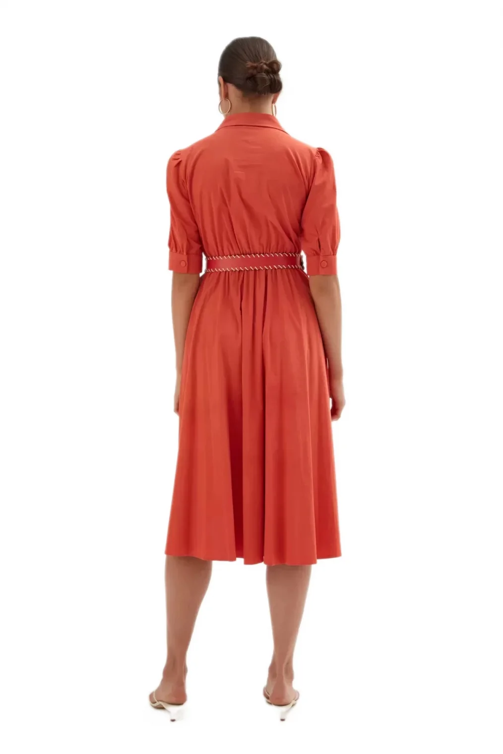 Nakış Ve Kemer Detaylı Poplin Elbise 1778-Oranj
