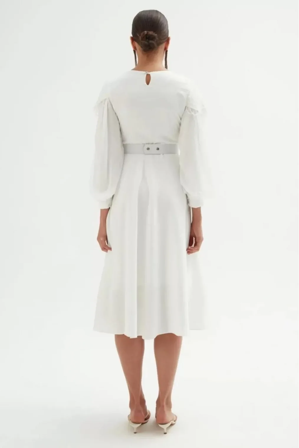 Omuz Detaylı Saten Elbise 695-Beyaz