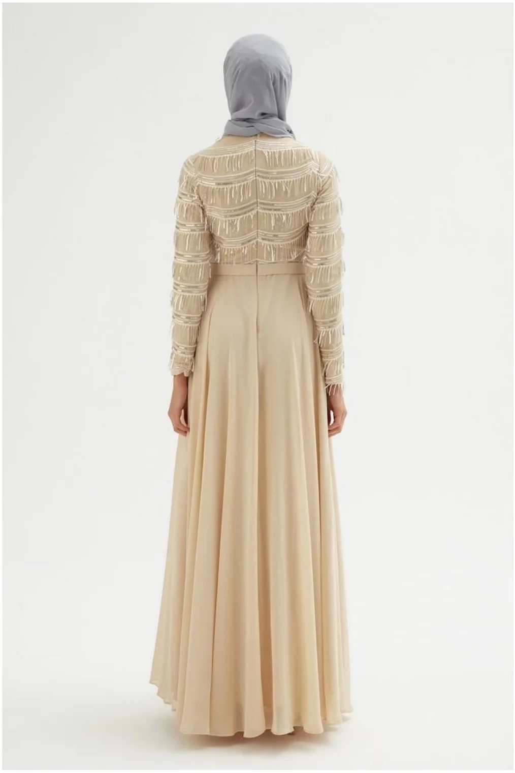 Payetli Abiye Elbise 718-Bej