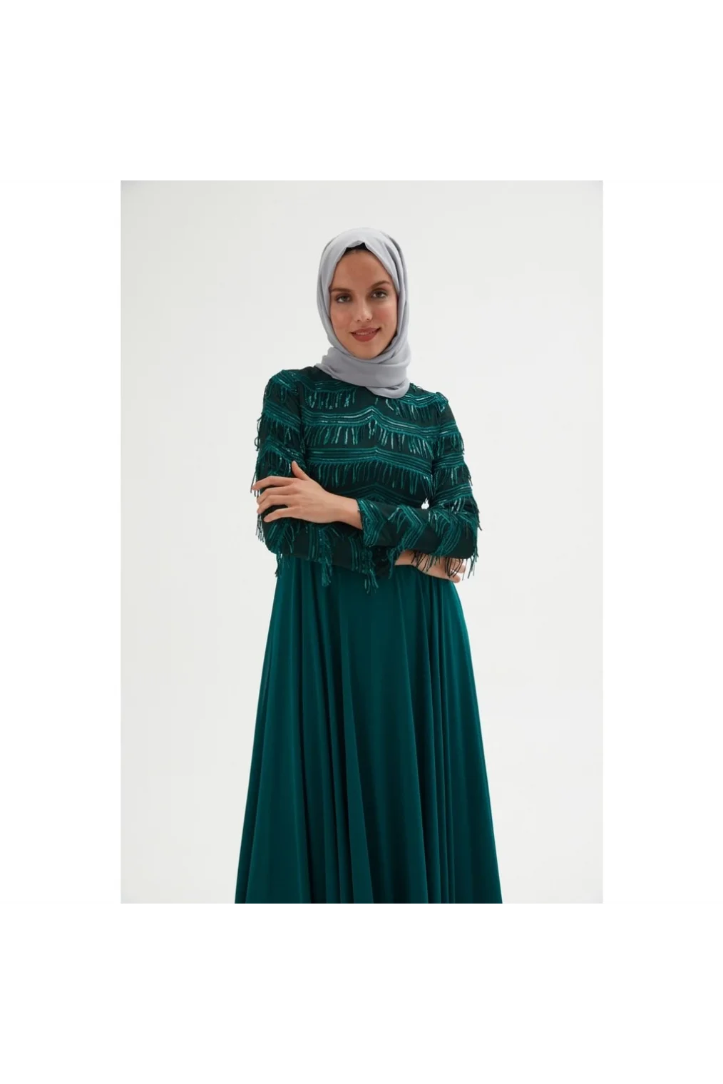 Payetli Abiye Elbise 718-Yeşil
