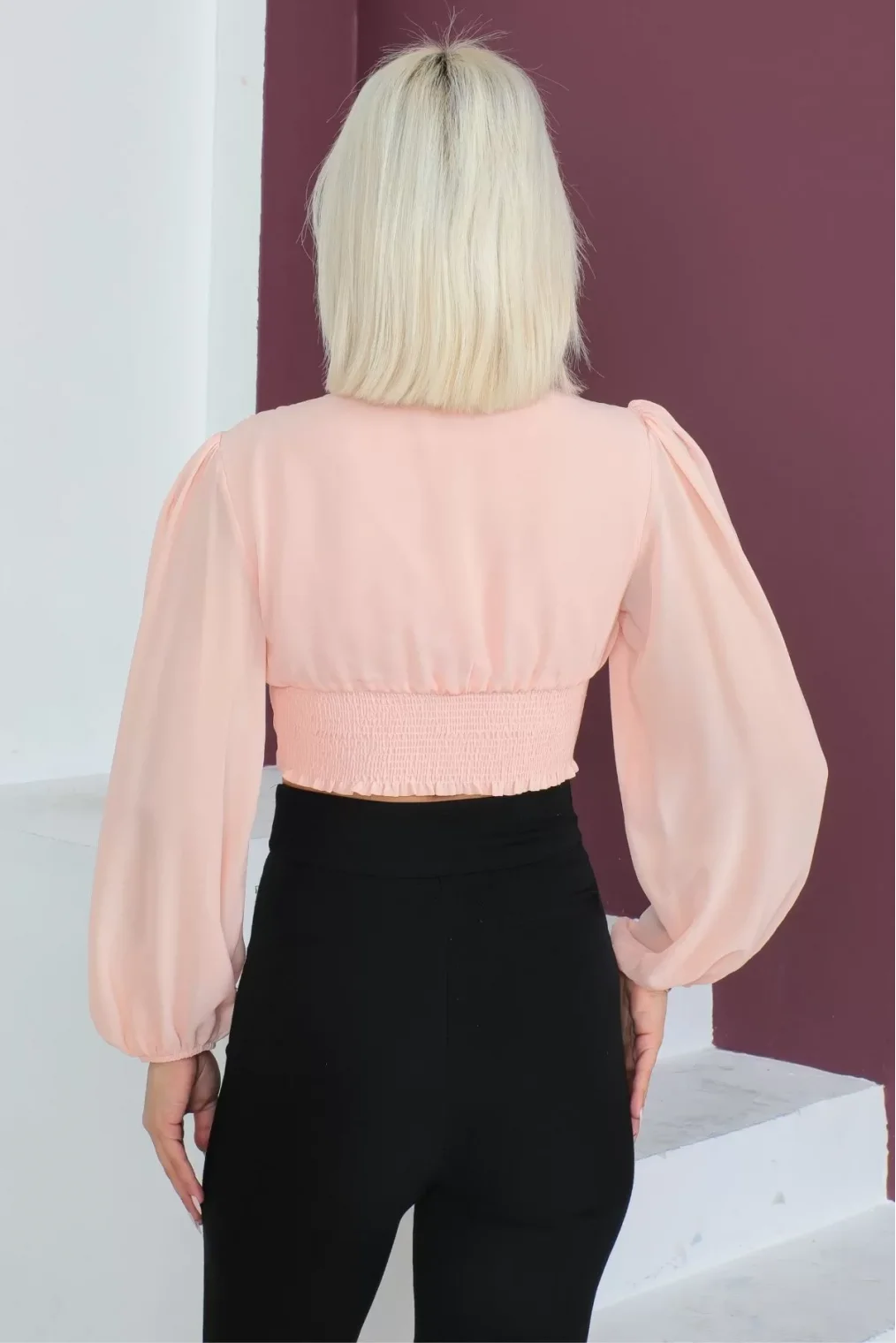 Şifon Crop Bluz 1766-Somon