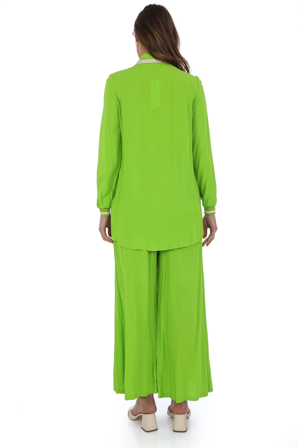 Yaka Boncuk İşlemeli İkili Tunik Takım 02-Fıstık Yeşili