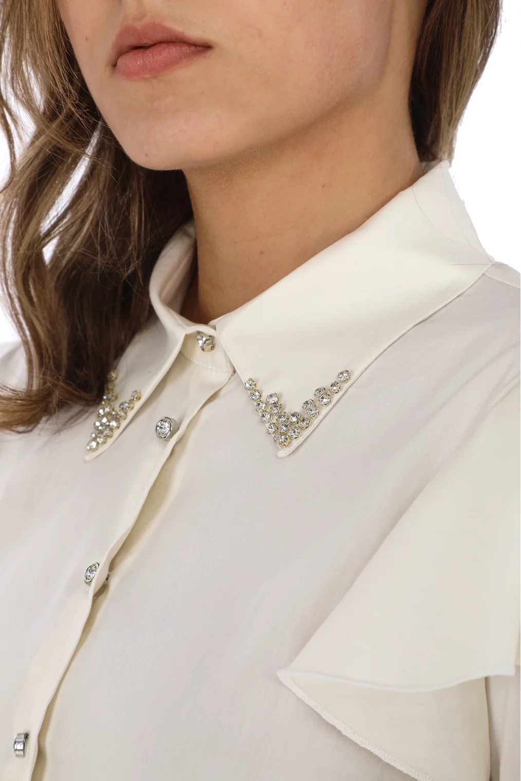 Yaka Boncuk Ve Kol Detaylı Bluz 4708-Ekru