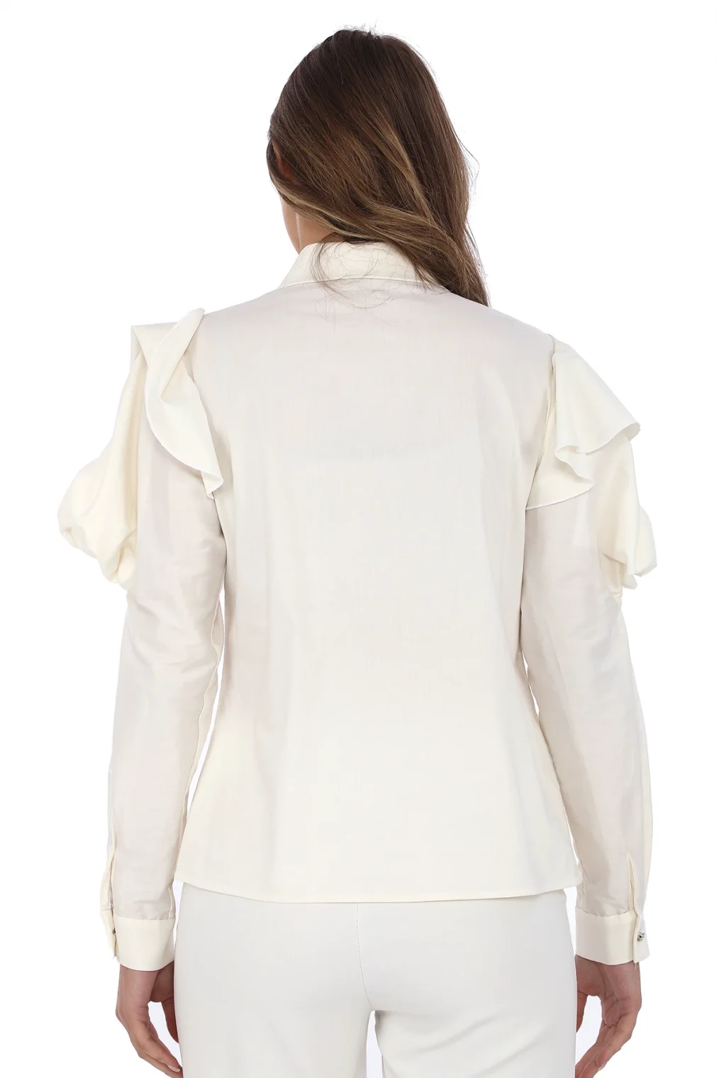 Yaka Boncuk Ve Kol Detaylı Bluz 4708-Ekru