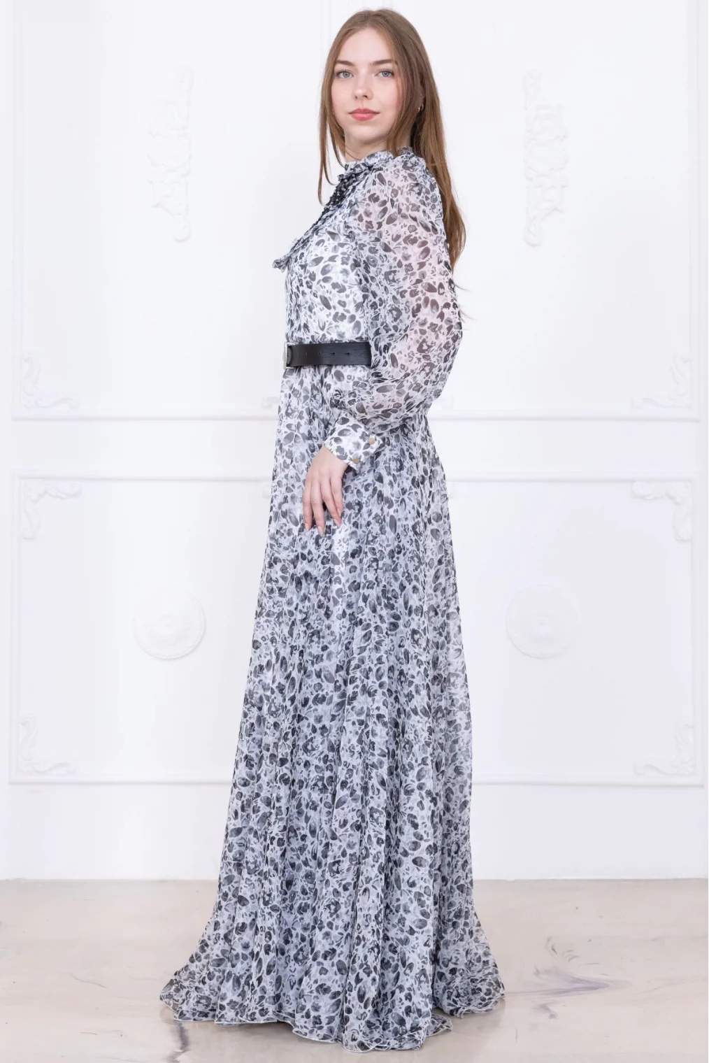 Yaka Dantel Detaylı Şifon Abiye 2726-Siyah