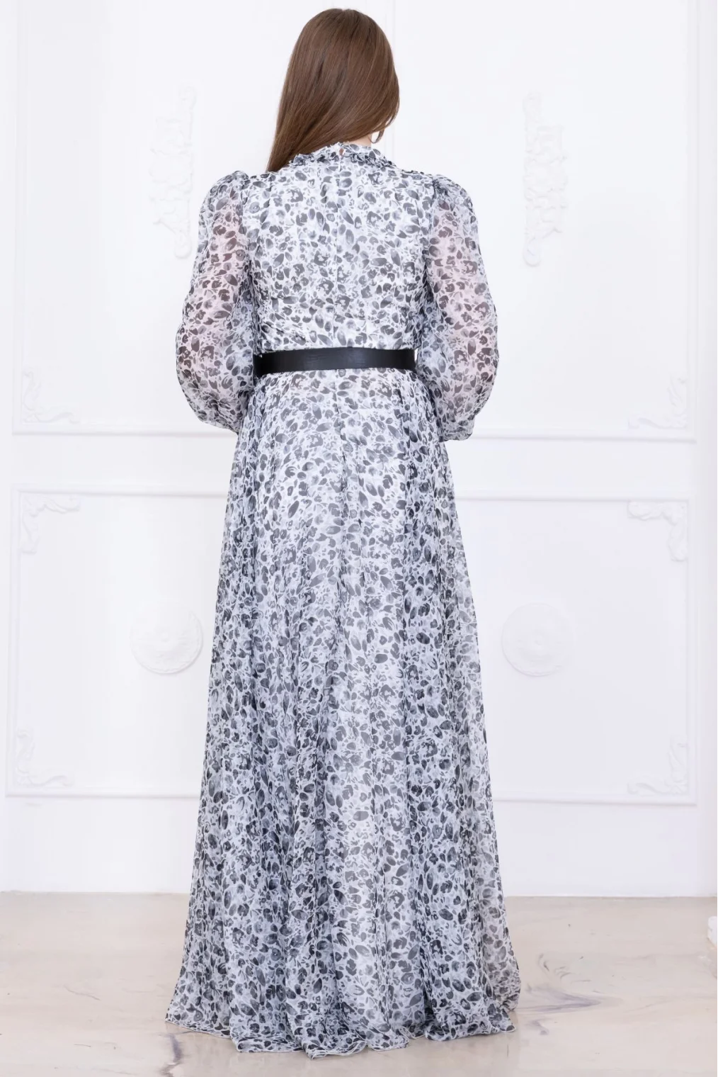 Yaka Dantel Detaylı Şifon Abiye 2726-Siyah