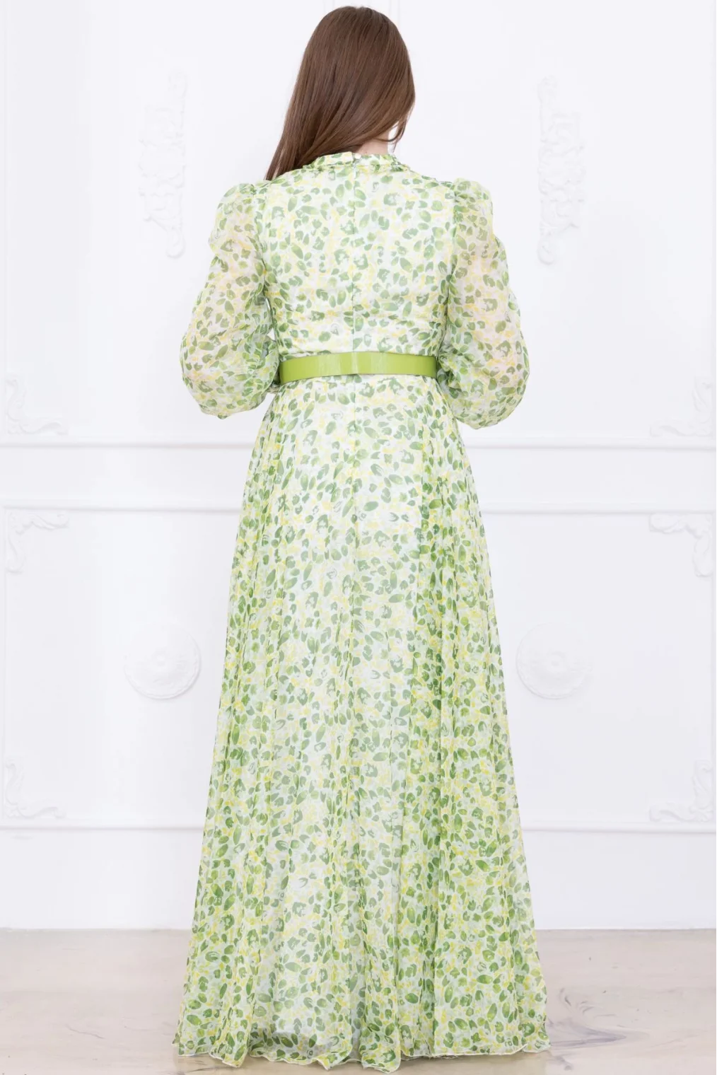 Yaka Dantel Detaylı Şifon Abiye 2726-Yeşil