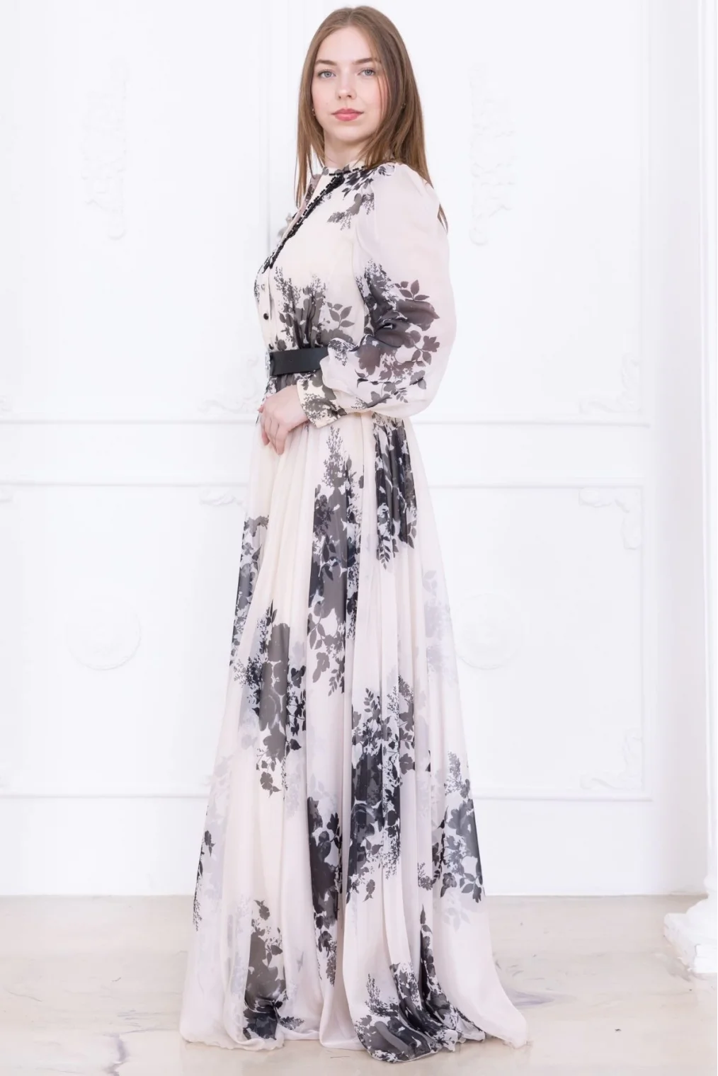 Yaka Dantel İşlemeli Şifon Abiye 2728-Siyah