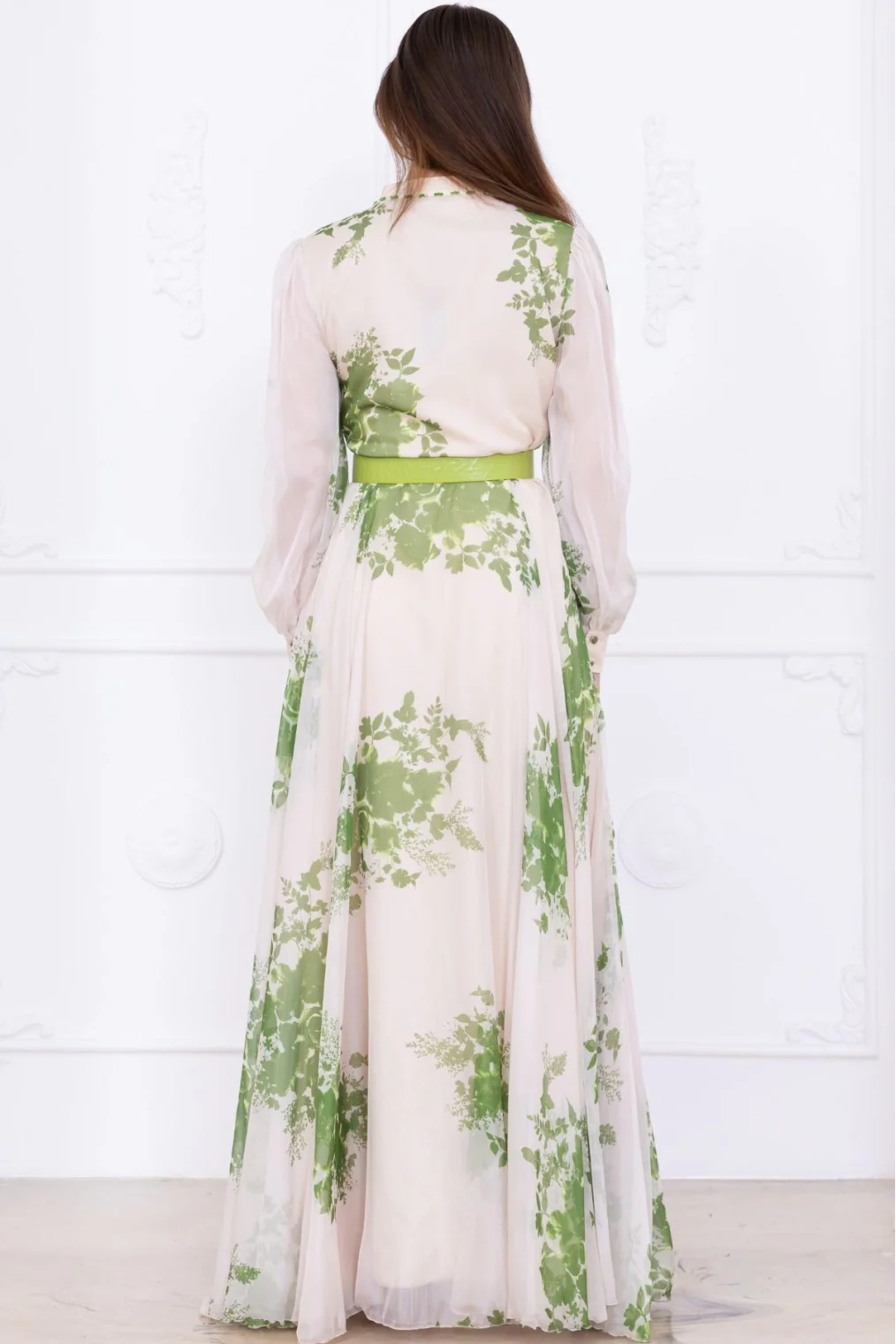 Yaka Dantel İşlemeli Şifon Abiye 2728-Yeşil