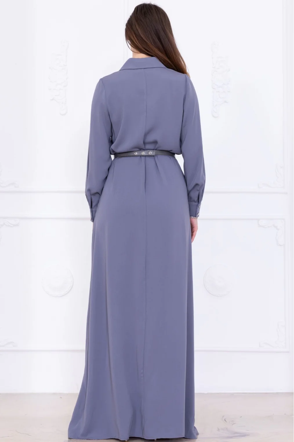 Yaka İşleme Detaylı Rahat Form Elbise 1013-Gri