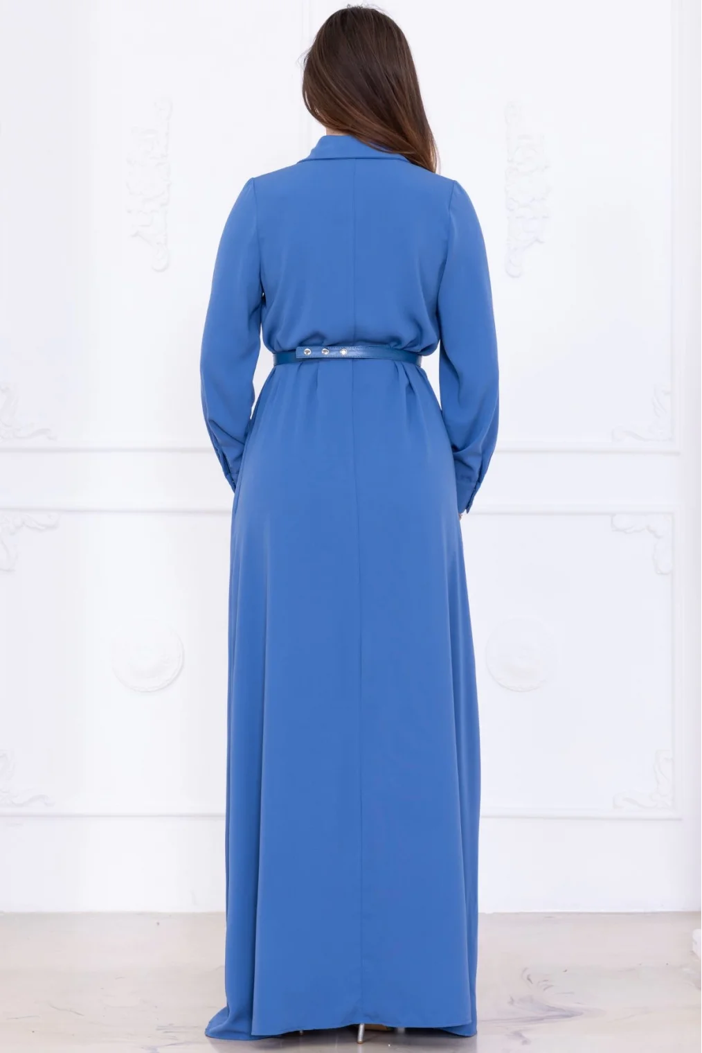 Yaka İşleme Detaylı Rahat Form Elbise 1013-İndigo