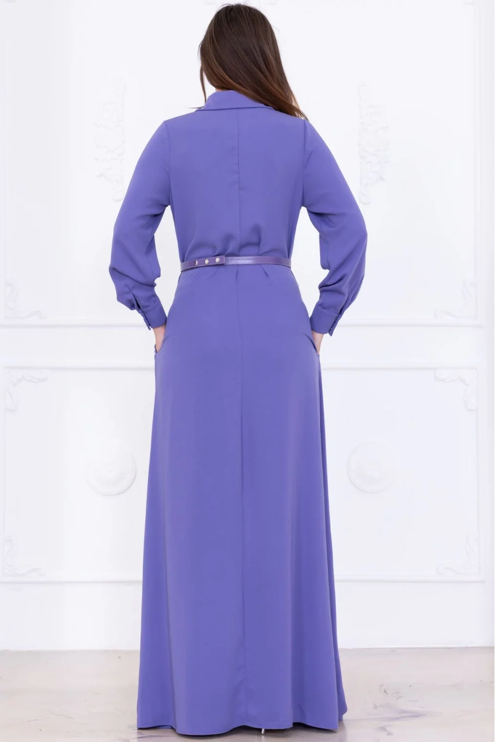 Yaka İşleme Detaylı Rahat Form Elbise 1013-Lila