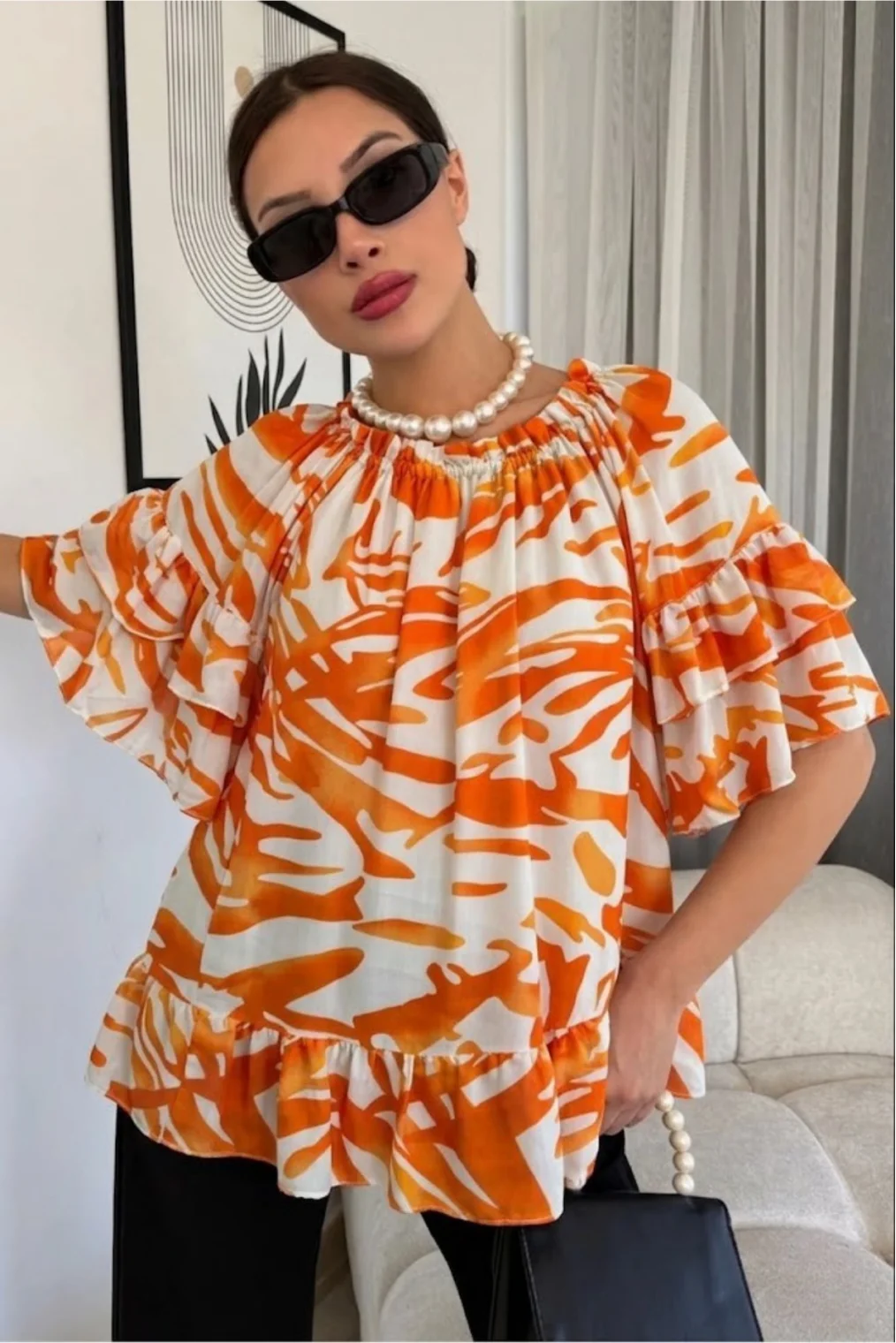 Madonna Yaka Lastikli Viskon Bluz 6020-Oranj