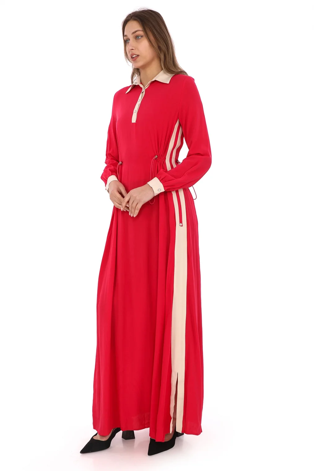 Yandan Bağlamalı Viskon Elbise 2216-Fuşya