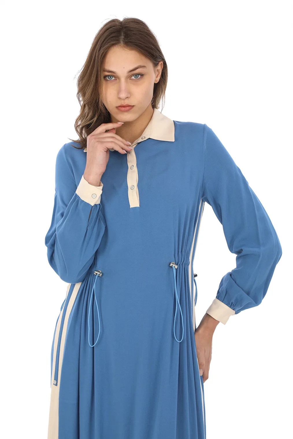 Yandan Bağlamalı Viskon Elbise 2216-İndigo