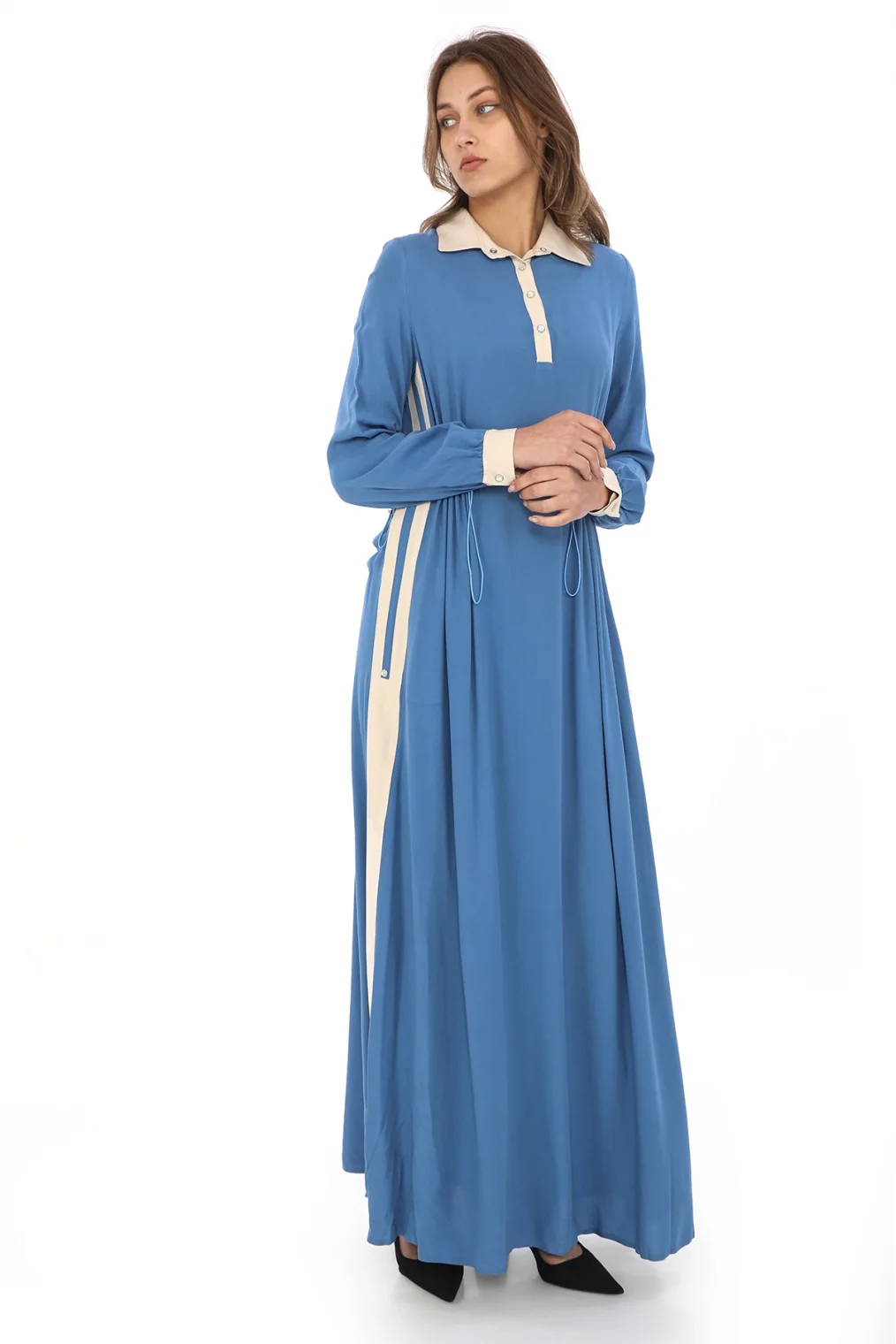 Yandan Bağlamalı Viskon Elbise 2216-İndigo