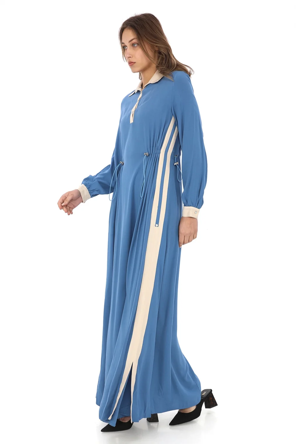 Yandan Bağlamalı Viskon Elbise 2216-İndigo