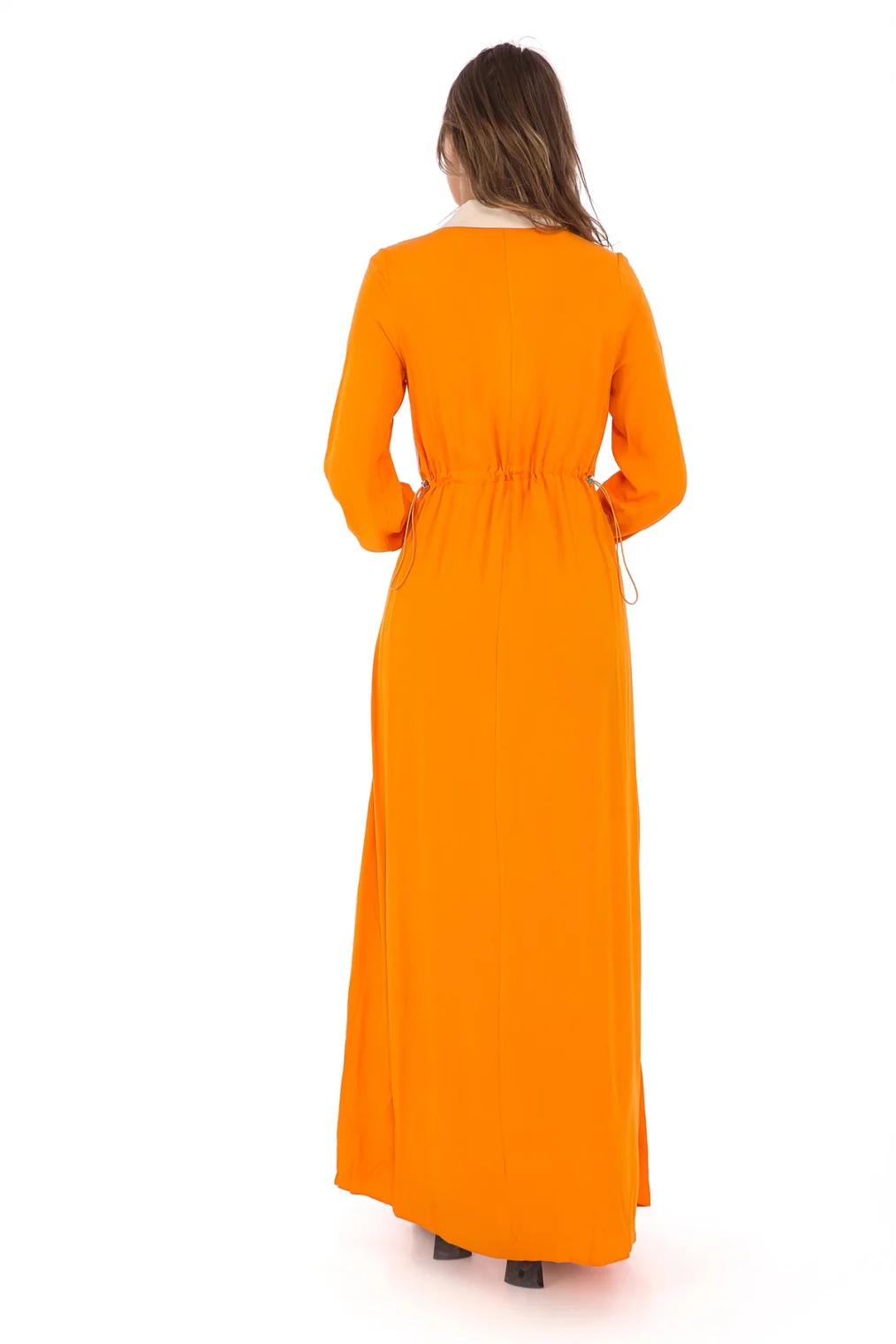 Yandan Bağlamalı Viskon Elbise 2216-Oranj