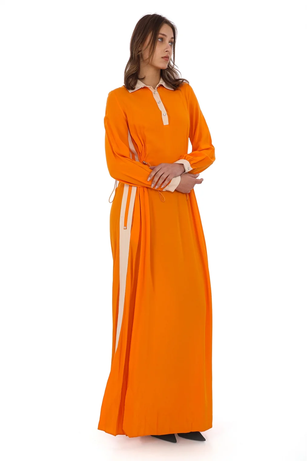 Yandan Bağlamalı Viskon Elbise 2216-Oranj
