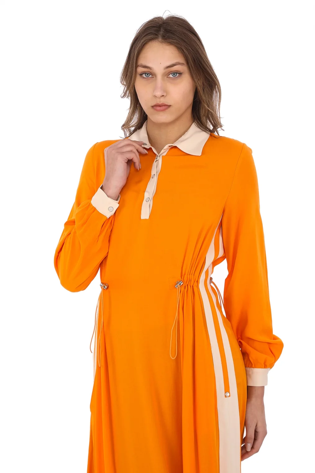 Yandan Bağlamalı Viskon Elbise 2216-Oranj