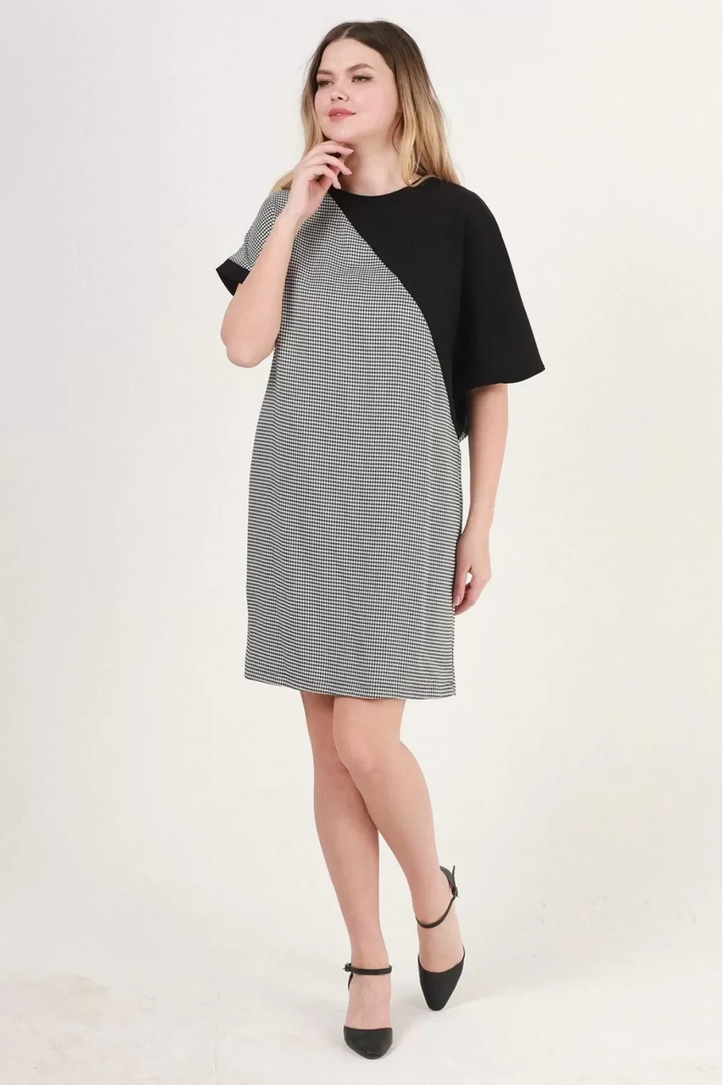 Yarasa Kol Büyük Beden Elbise 1788-Siyah