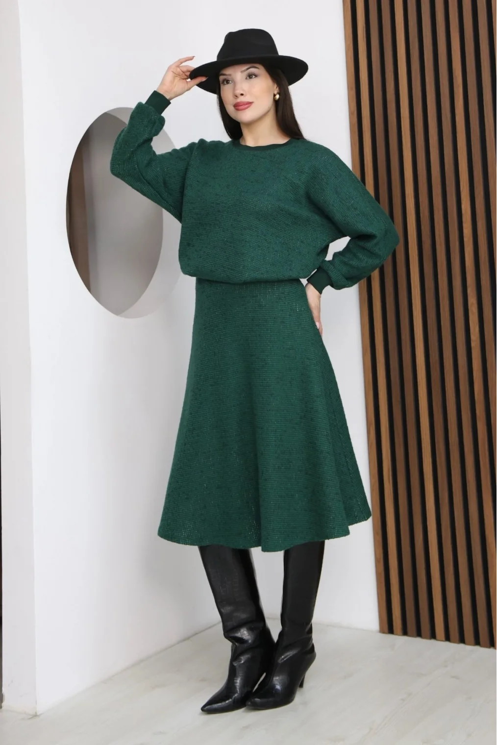 Yarasa Kol Triko Takım 6072-Yeşil