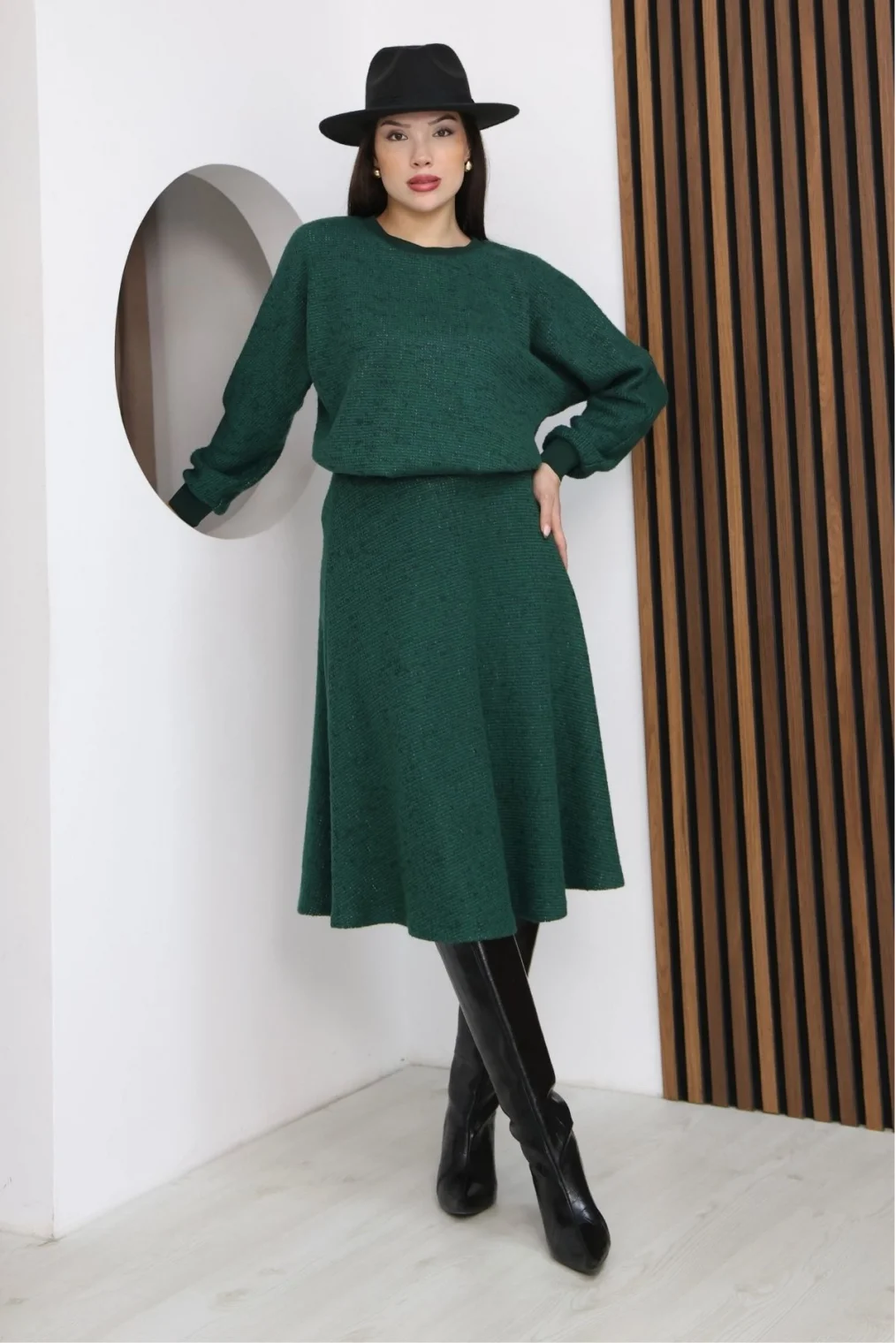 Yarasa Kol Triko Takım 6072-Yeşil