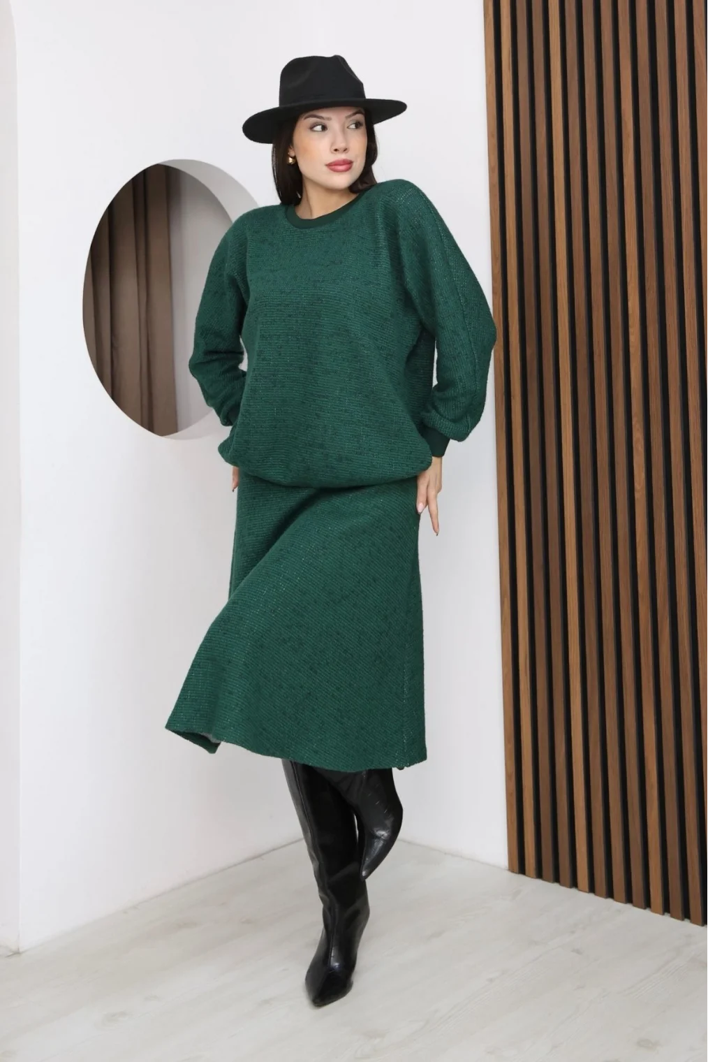 Yarasa Kol Triko Takım 6072-Yeşil